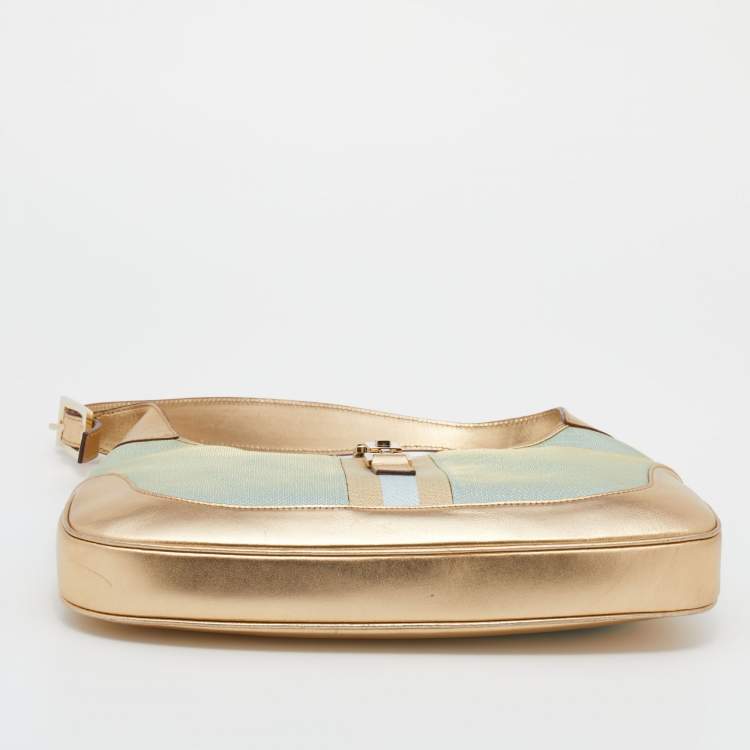 Pre Owned Gucci Blue/Gold Canvas and Leather Jackie O Hobo