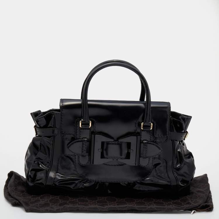 Pre Owned Gucci Black Leather and Coated Canvas Large Dialux Queen Tote