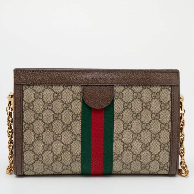 Pre Owned Gucci Beige/Ebony GG Supreme Canvas and Leather Small Ophidia Shoulder Bag