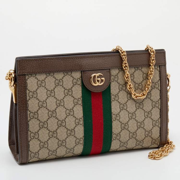 Pre Owned Gucci Beige/Ebony GG Supreme Canvas and Leather Small Ophidia Shoulder Bag