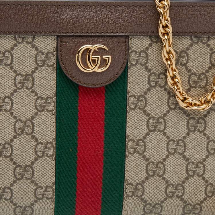 Pre Owned Gucci Beige/Ebony GG Supreme Canvas and Leather Small Ophidia Shoulder Bag
