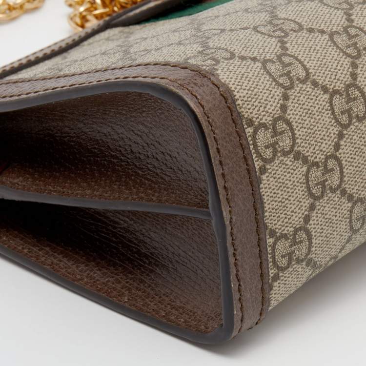 Pre Owned Gucci Beige/Ebony GG Supreme Canvas and Leather Small Ophidia Shoulder Bag