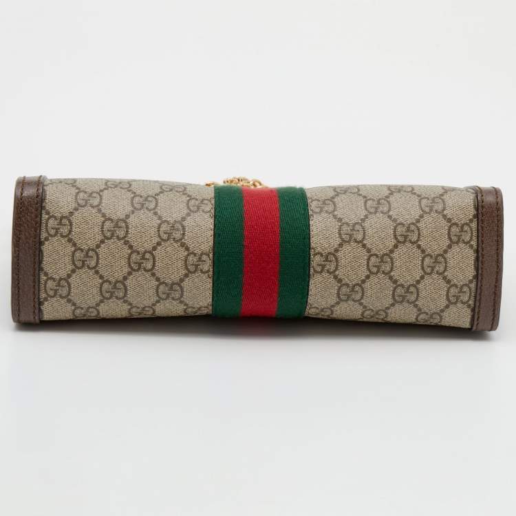 Pre Owned Gucci Beige/Ebony GG Supreme Canvas and Leather Small Ophidia Shoulder Bag