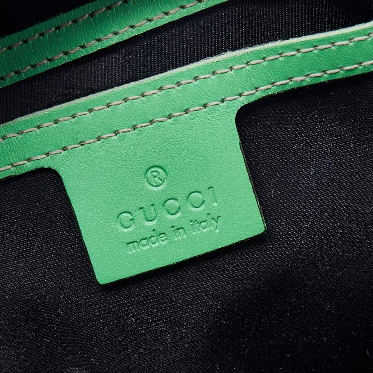 Pre Owned Gucci White/Green GG Supreme Canvas And Leather Medium Web Stripe Joy Boston Bag