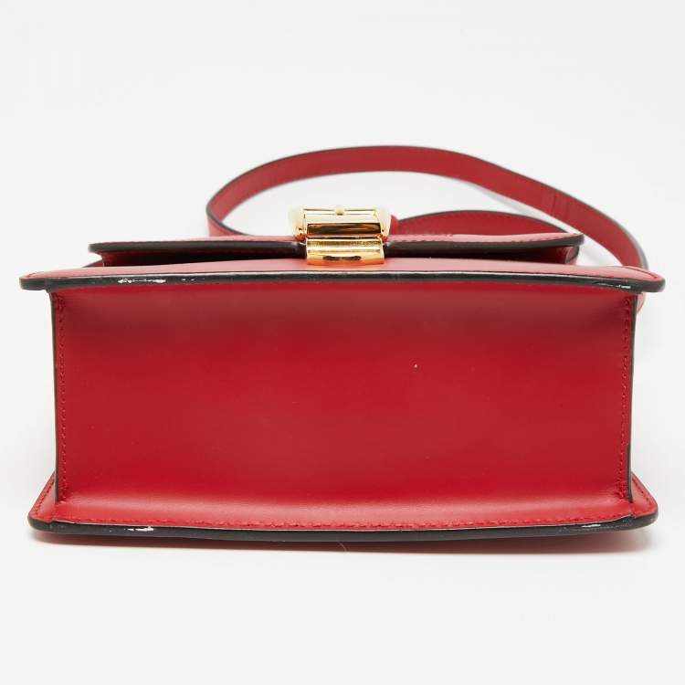 Pre Owned Gucci Red Leather Mini Web Sylvie Top Handle Bag