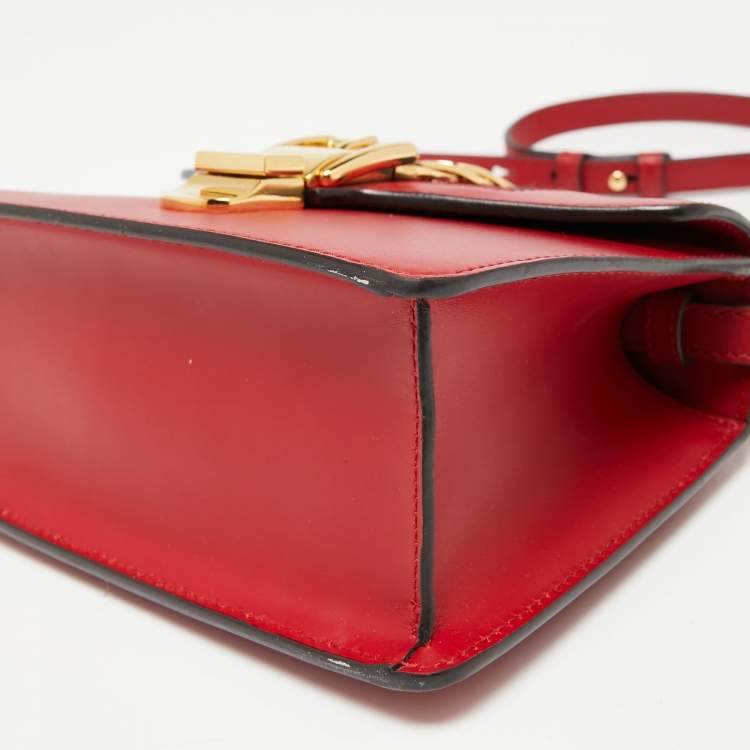 Pre Owned Gucci Red Leather Mini Web Sylvie Top Handle Bag