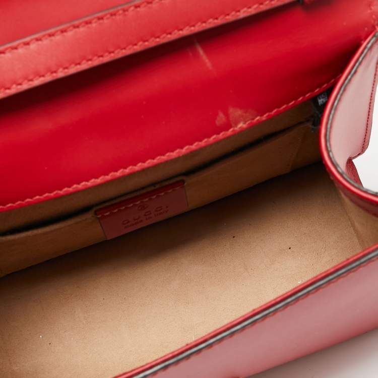Pre Owned Gucci Red Leather Mini Web Sylvie Top Handle Bag