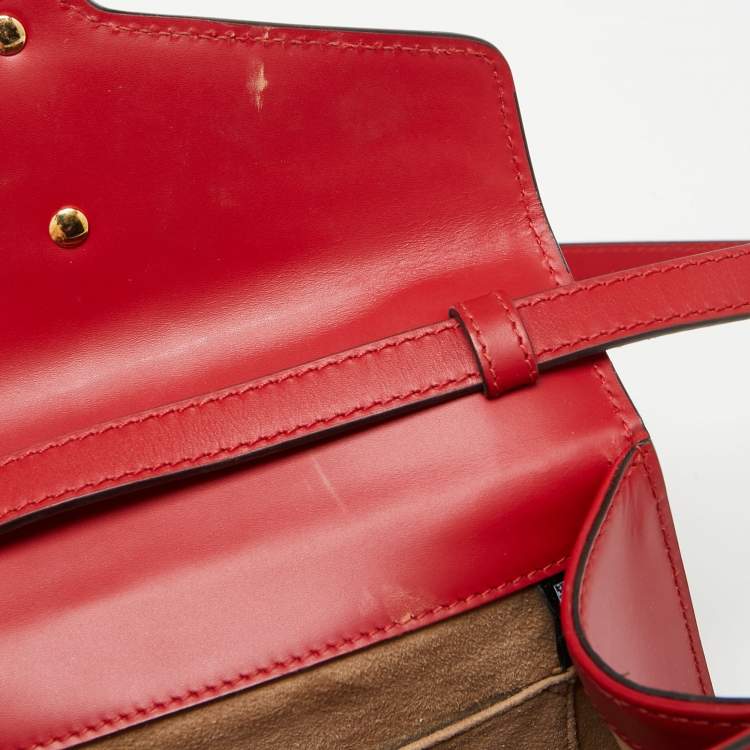 Pre Owned Gucci Red Leather Mini Web Sylvie Top Handle Bag