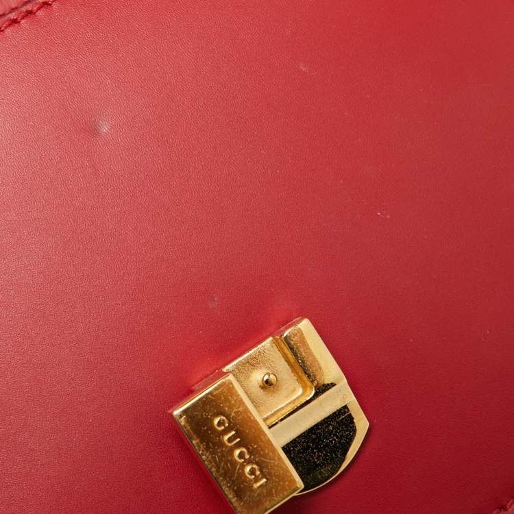 Pre Owned Gucci Red Leather Mini Web Sylvie Top Handle Bag