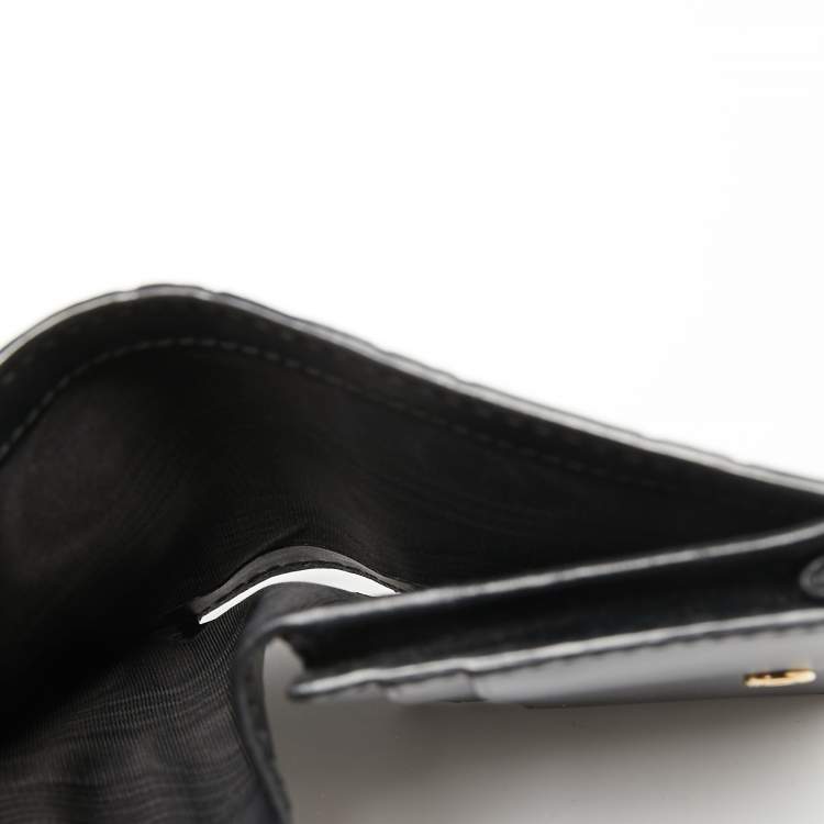 Pre Owned Gucci Black Guccissima Leather Bow Flap Card Case