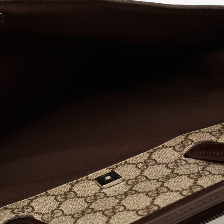 Pre Owned Gucci Brown/Beige GG Supreme Canvas and Leather Web Business Briefcase