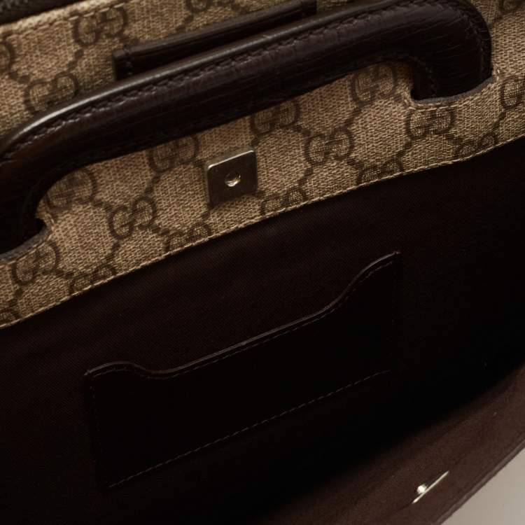 Pre Owned Gucci Brown/Beige GG Supreme Canvas and Leather Web Business Briefcase