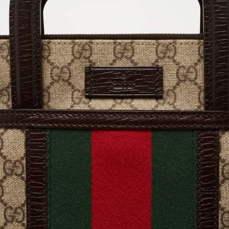 Pre Owned Gucci Brown/Beige GG Supreme Canvas and Leather Web Business Briefcase