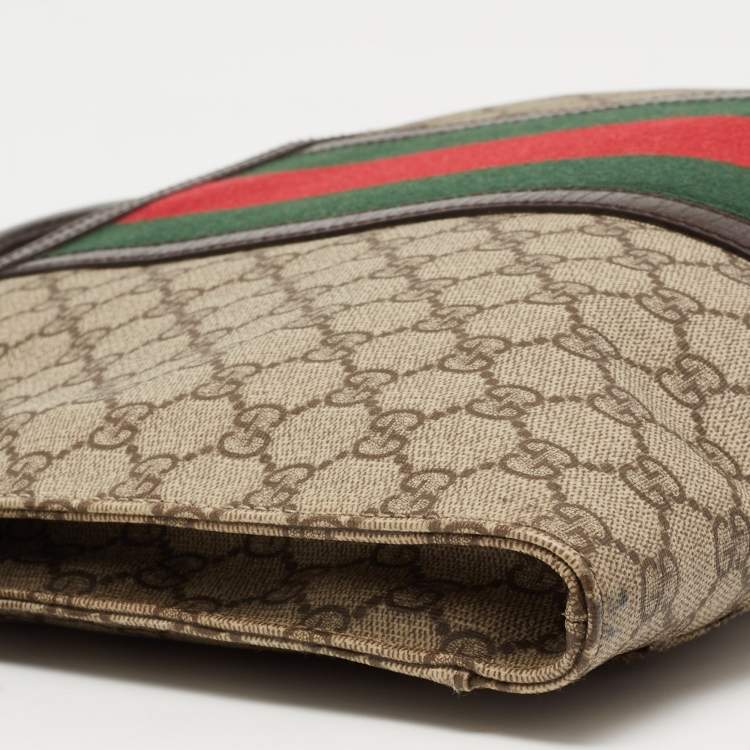 Pre Owned Gucci Brown/Beige GG Supreme Canvas and Leather Web Business Briefcase