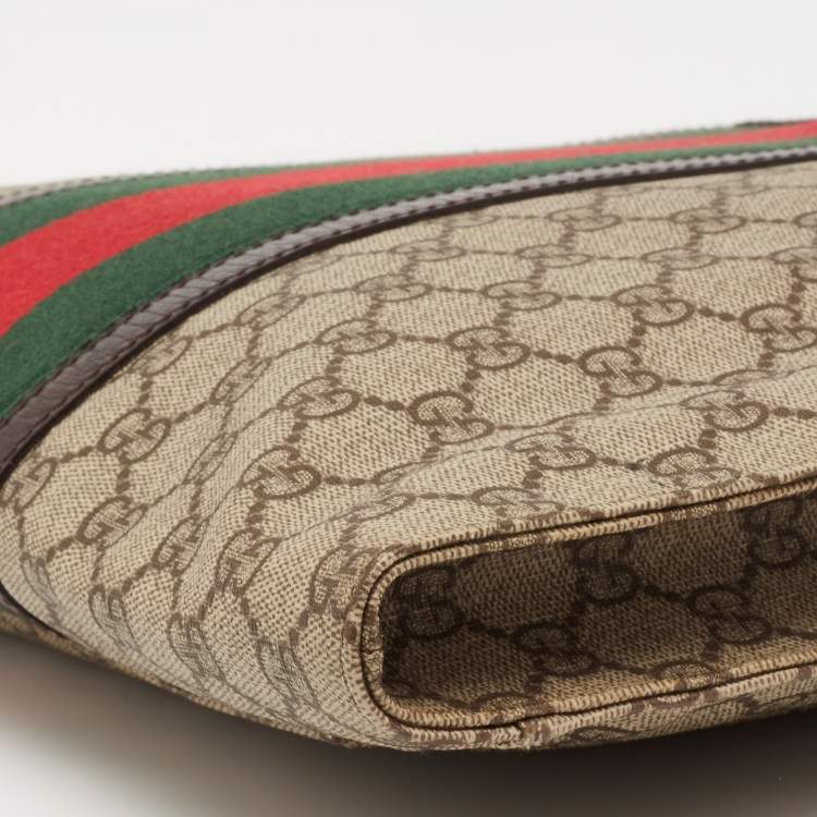 Pre Owned Gucci Brown/Beige GG Supreme Canvas and Leather Web Business Briefcase