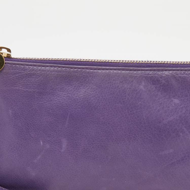 Pre Owned Gucci Purple Leather Wristlet Clutch