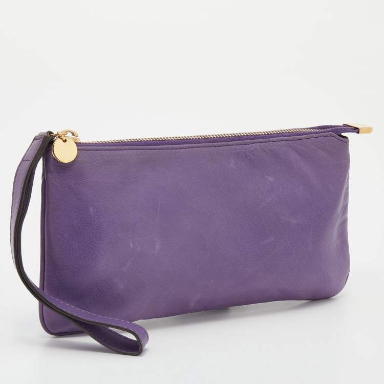 Pre Owned Gucci Purple Leather Wristlet Clutch