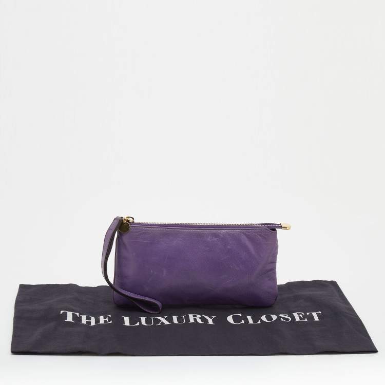 Pre Owned Gucci Purple Leather Wristlet Clutch