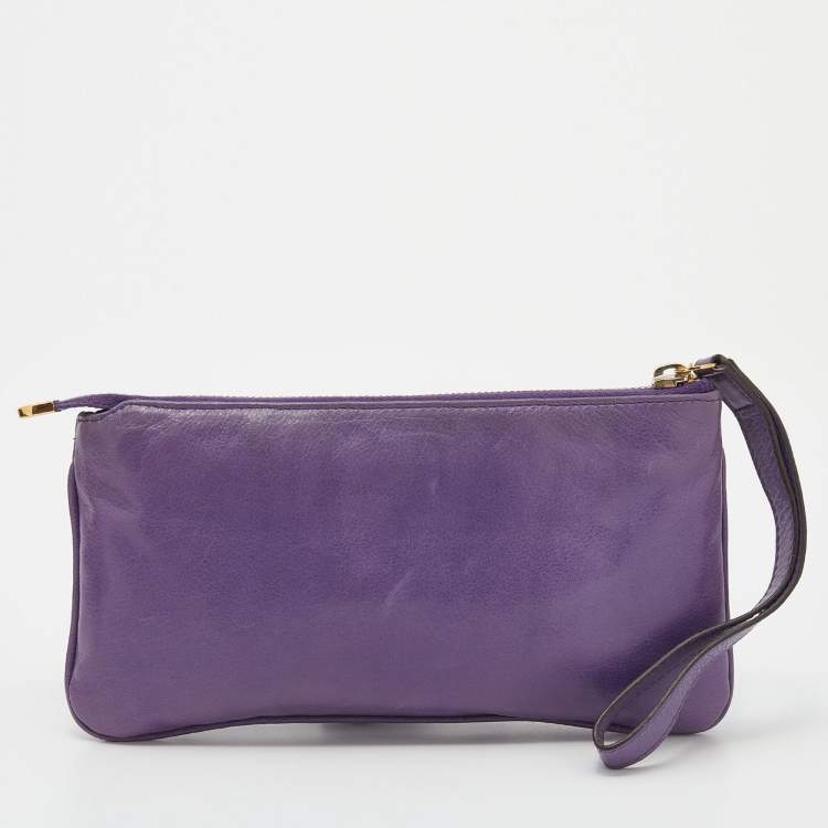 Pre Owned Gucci Purple Leather Wristlet Clutch