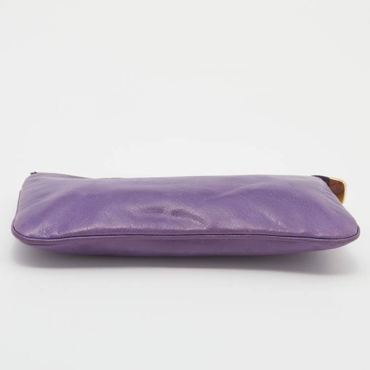 Pre Owned Gucci Purple Leather Wristlet Clutch