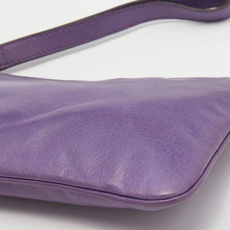 Pre Owned Gucci Purple Leather Wristlet Clutch
