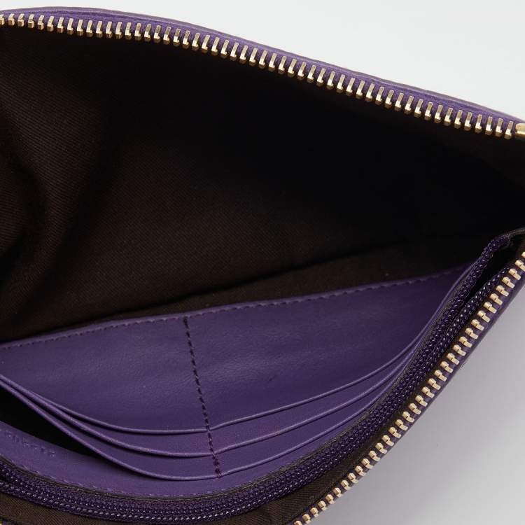 Pre Owned Gucci Purple Leather Wristlet Clutch