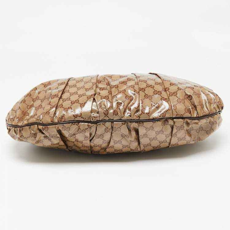 Pre Owned Gucci Beige/Brown GG Crystal Canvas Large Hysteria Hobo
