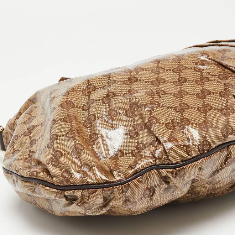 Pre Owned Gucci Beige/Brown GG Crystal Canvas Large Hysteria Hobo