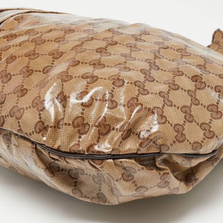 Pre Owned Gucci Beige/Brown GG Crystal Canvas Large Hysteria Hobo