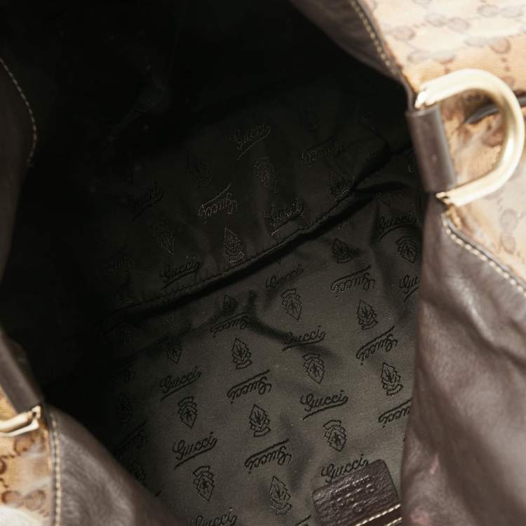 Pre Owned Gucci Beige/Brown GG Crystal Canvas Large Hysteria Hobo