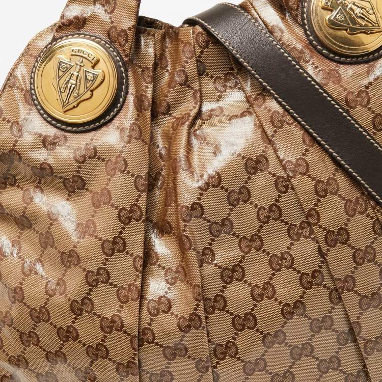 Pre Owned Gucci Beige/Brown GG Crystal Canvas Large Hysteria Hobo