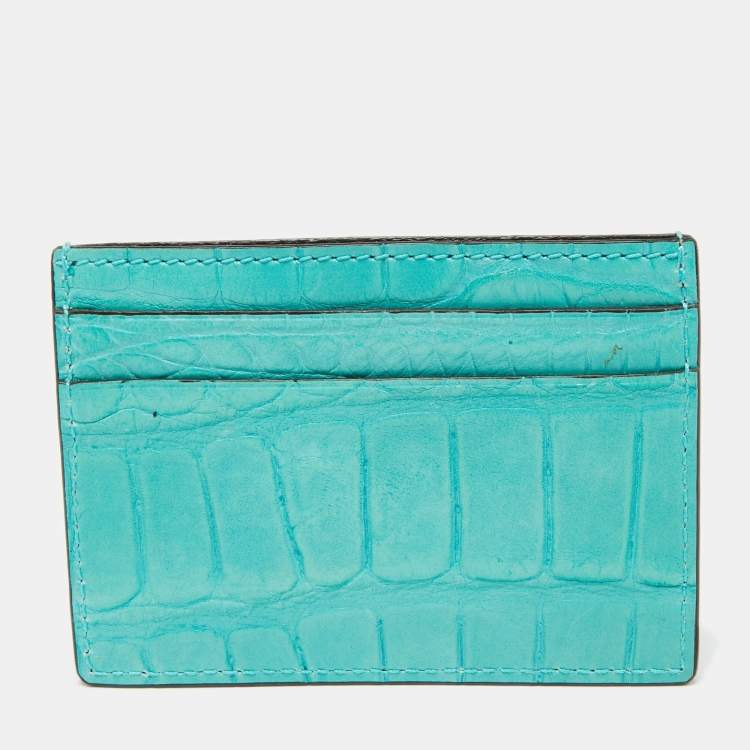 Pre Owned Gucci Card Aquamarine Crocodile Card Holder 