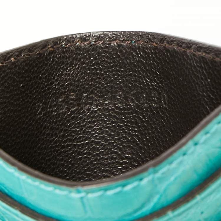 Pre Owned Gucci Card Aquamarine Crocodile Card Holder 