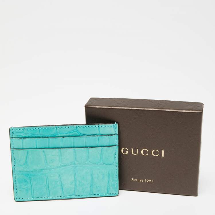 Pre Owned Gucci Card Aquamarine Crocodile Card Holder 