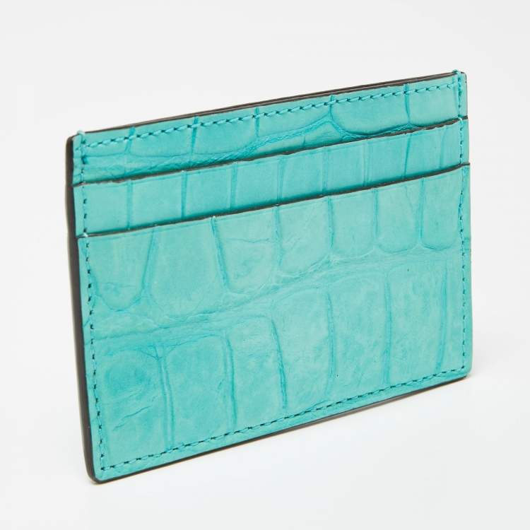 Pre Owned Gucci Card Aquamarine Crocodile Card Holder 