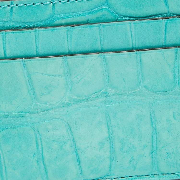 Pre Owned Gucci Card Aquamarine Crocodile Card Holder 