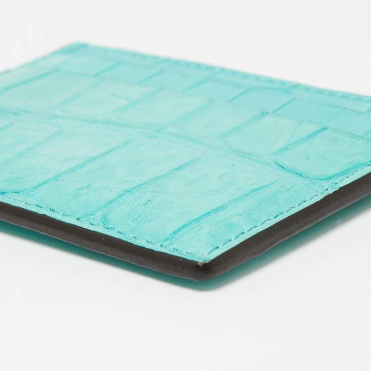Pre Owned Gucci Card Aquamarine Crocodile Card Holder 