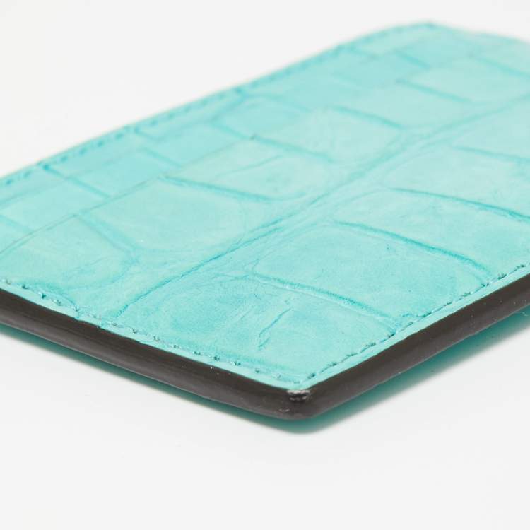 Pre Owned Gucci Card Aquamarine Crocodile Card Holder 