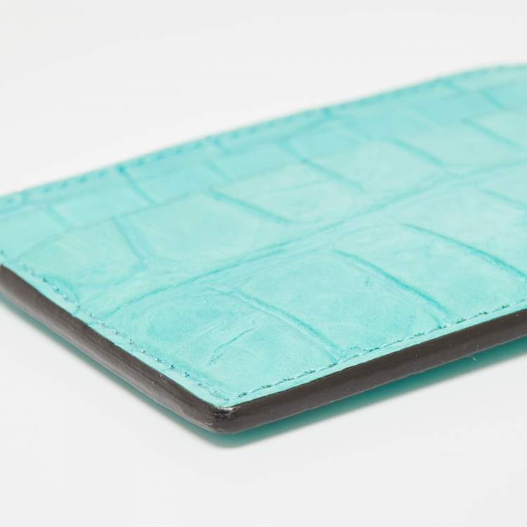 Pre Owned Gucci Card Aquamarine Crocodile Card Holder 