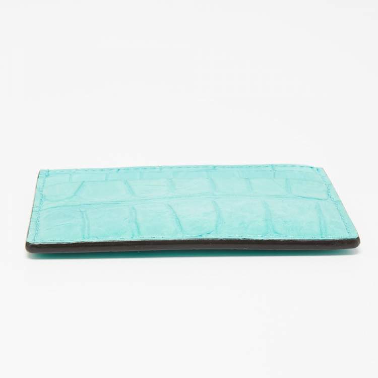 Pre Owned Gucci Card Aquamarine Crocodile Card Holder 