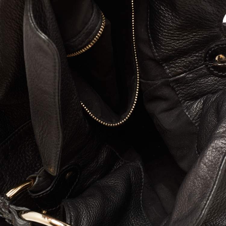 Pre Owned Gucci Black Leather and Crocodile Trim Medium G Wave Hobo