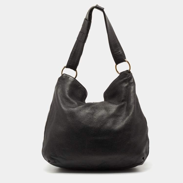 Pre Owned Gucci Black Leather and Crocodile Trim Medium G Wave Hobo