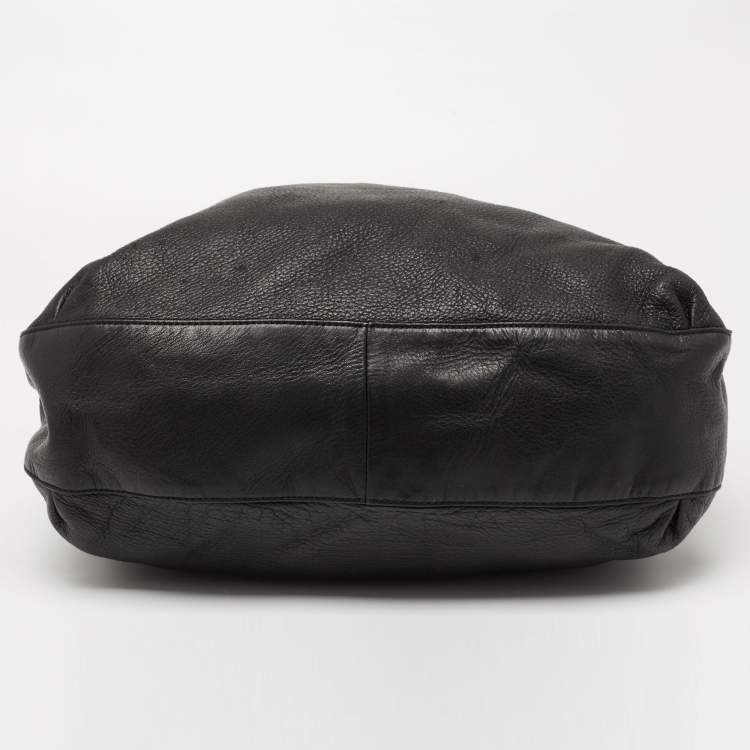 Pre Owned Gucci Black Leather and Crocodile Trim Medium G Wave Hobo