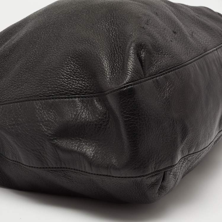 Pre Owned Gucci Black Leather and Crocodile Trim Medium G Wave Hobo