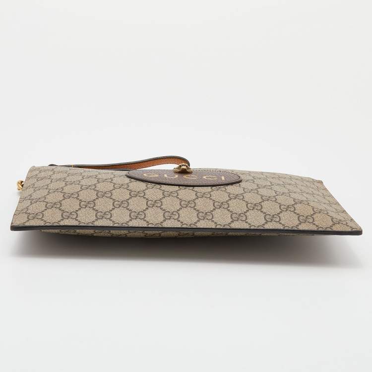 Pre Owned Gucci Beige/Yellow GG Supreme Canvas and Leather Neo Vintage Pouch