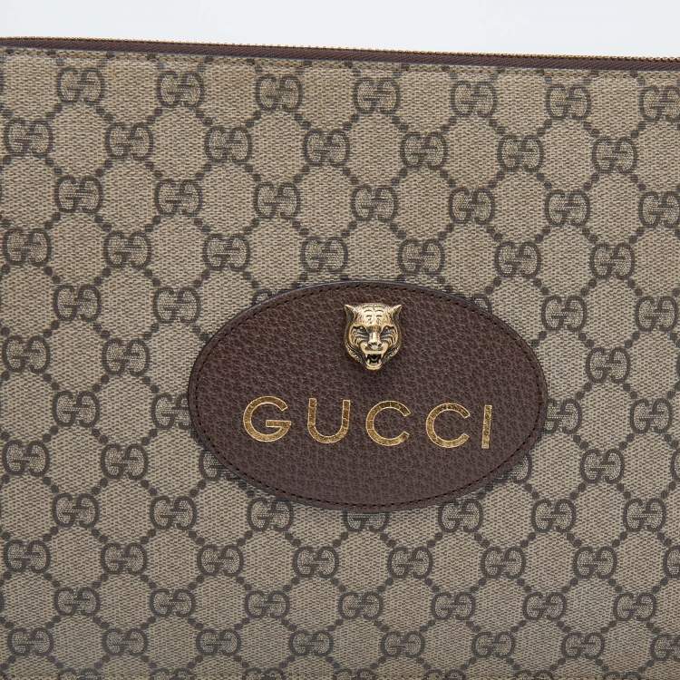 Pre Owned Gucci Beige/Yellow GG Supreme Canvas and Leather Neo Vintage Pouch