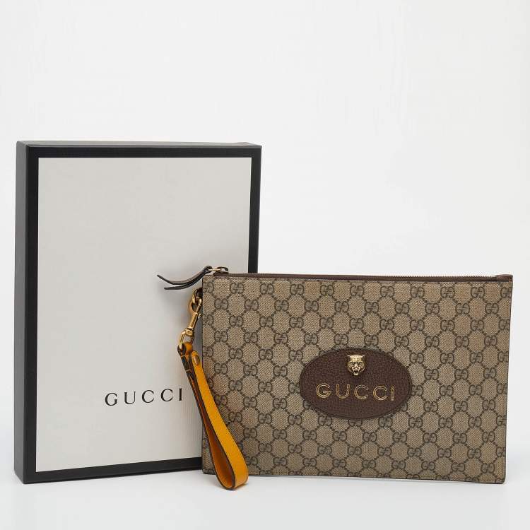 Pre Owned Gucci Beige/Yellow GG Supreme Canvas and Leather Neo Vintage Pouch