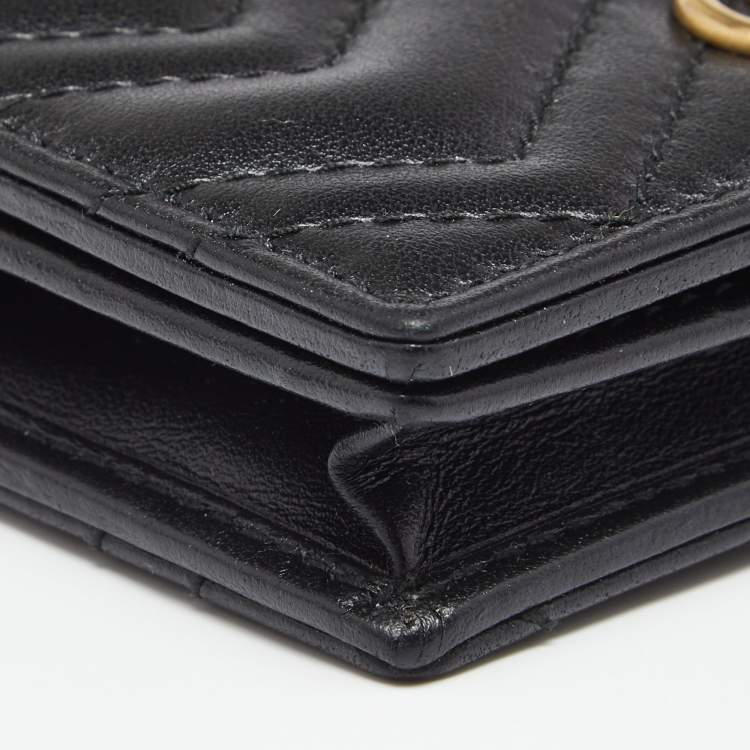 مملوكة مسبقًا Gucci Black Matelassé Leather GG Marmont Card Case