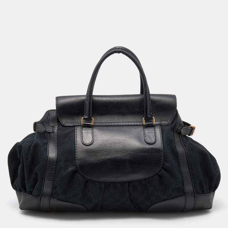 Pre Owned Gucci Black GG Canvas And Leather Large Queen Tote