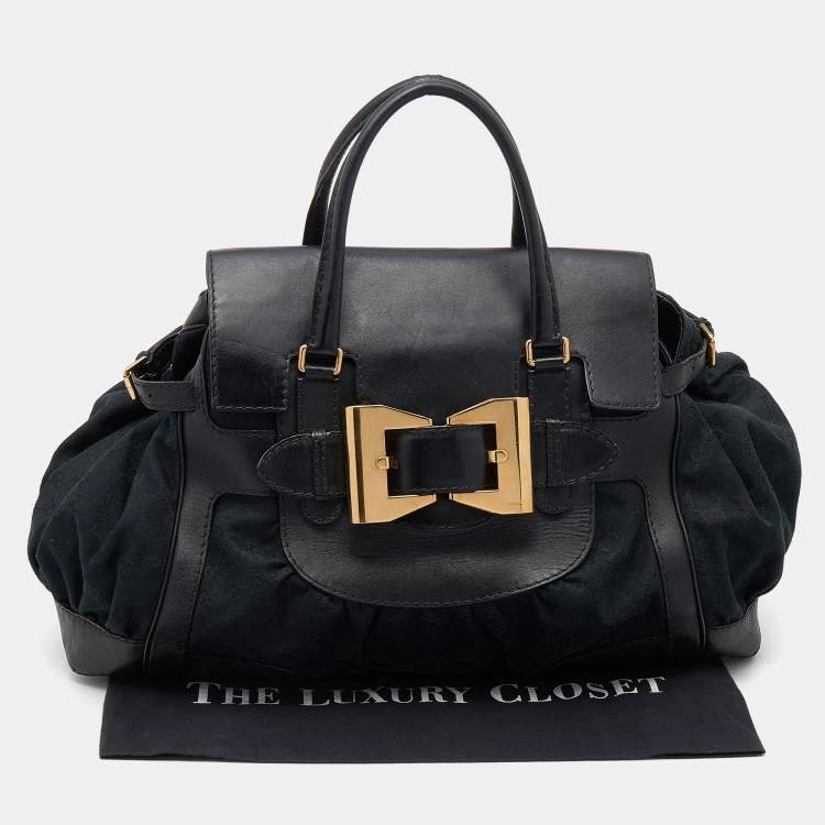Pre Owned Gucci Black GG Canvas And Leather Large Queen Tote